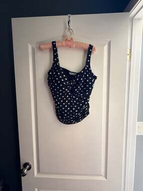 Milk + Honey Polka Dot Ruched Twist-Front Tankini Swim Top